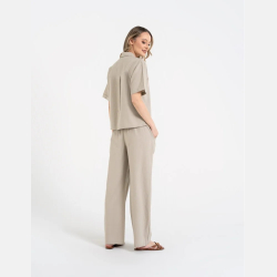 BEŻOWE damskie SPODNIE casual, KIESZENIE, z LNU i WISKOZY MORAJ